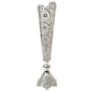 Handcrafted Persian Filigree Decorative Vase, Featuring the Zina Model with a Silver-Plated Trumpet Silhouette and Floral Details