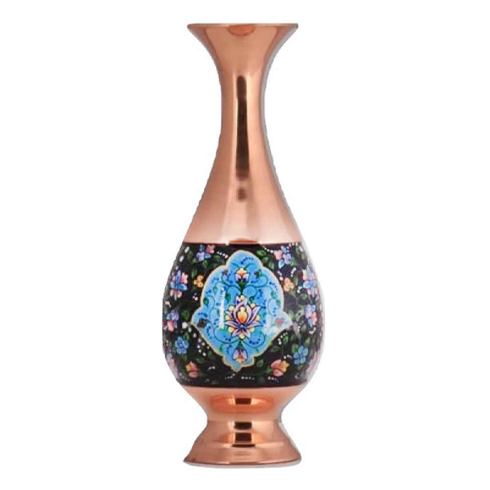 Decorative Copper Vase Hand-Painted with Persian Minakari Enamel, Featuring the Hila Floral Design for a Charming Display