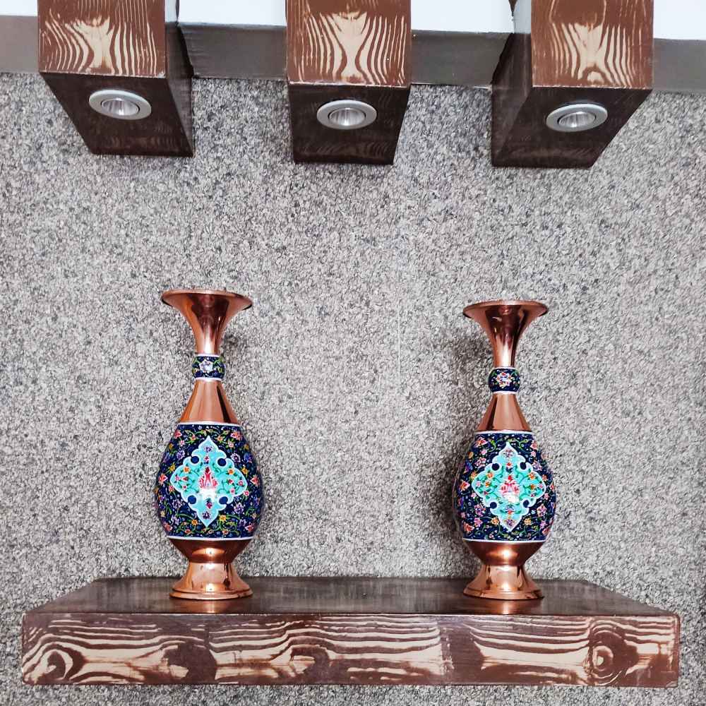 Decorative Copper Vase Hand-Painted with Persian Minakari Enamel, Featuring the Homa Floral Design for Traditional Elegance