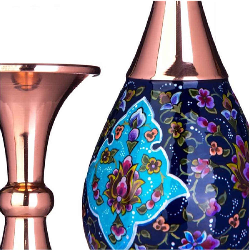 Decorative Copper Vase Hand-Painted with Persian Minakari Enamel, Featuring a Luxurious Floral Design for High-End Decor