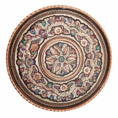 Decorative Copper Tray Hand-Engraved with Persian Artisanal Darya