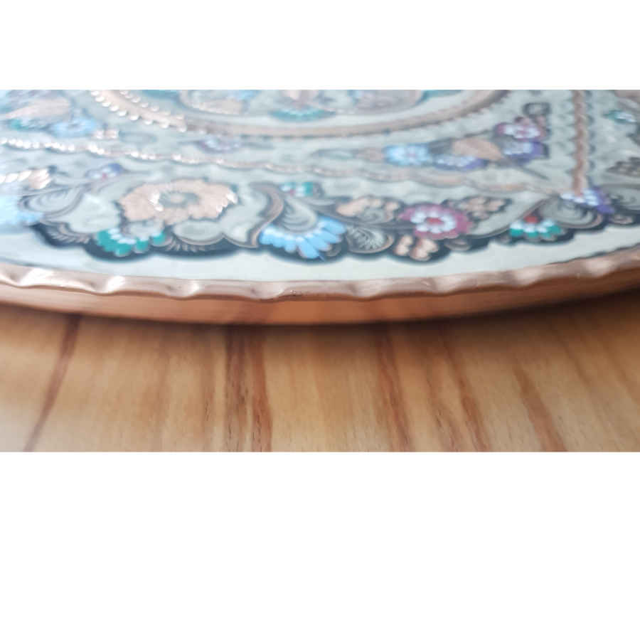 Decorative Copper Tray Hand-Engraved & Hammered with Persian Artisanal Homa