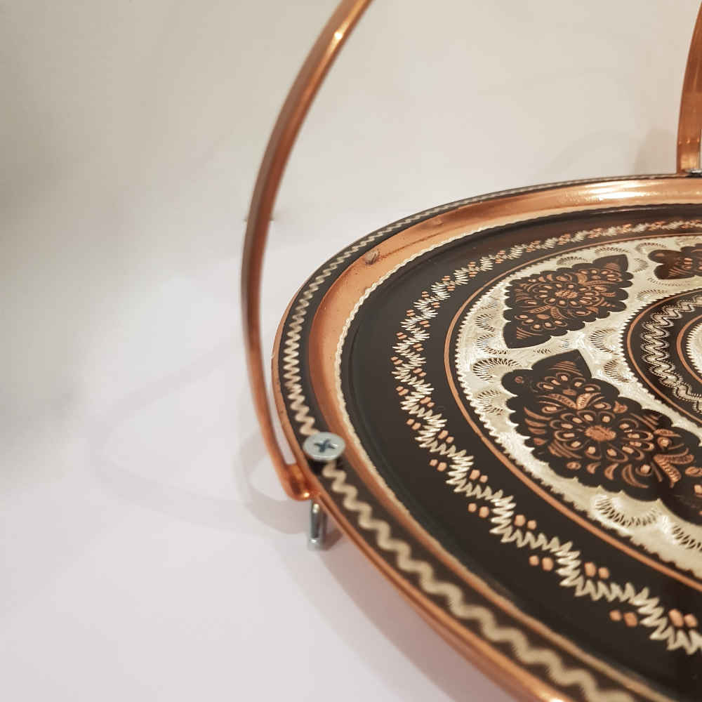 Decorative Copper Tray Hand-Engraved & Hammered with Persian Artisanal Maryam
