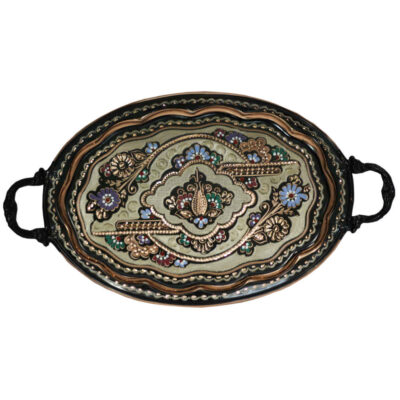 Decorative Copper Tray Hand-Engraved & Hammered with Persian Artisanal Rana