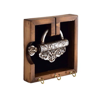 Decorative Wooden Wall Key Holder with Silver Design for Entryway