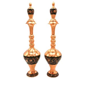 Decorative Copper Bottle Handcrafted Persian Engraved Tong (2x)
