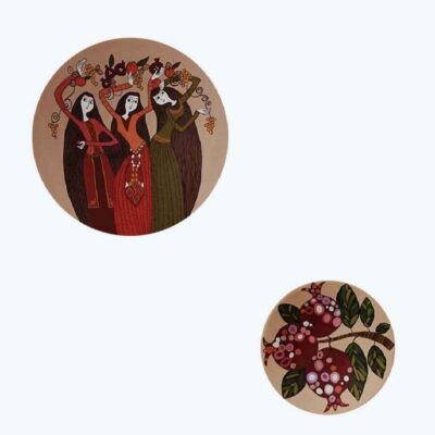 Hand-Painted Persian Pottery Decorative Display Plate Set, Yalda Pomegranate Design, 2 Pieces