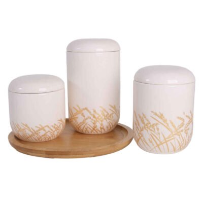 Ceramic Kitchen Canister Set for Coffee, Tea & Dry Food Storage - 3-Piece