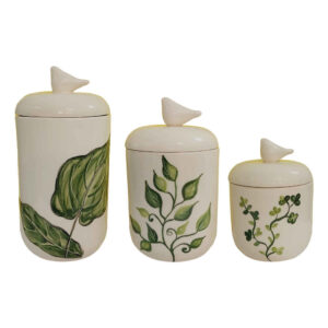 Ceramic Canister Set – Ideal for Kitchen Storage & Organization, Leaf (3x)