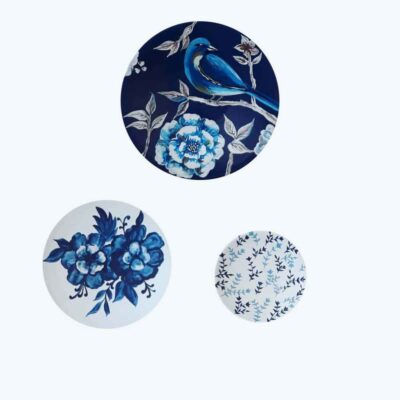 Hand-Painted Persian Pottery Decorative Display Plate Set, Behesht Floral Design, 3 Pieces