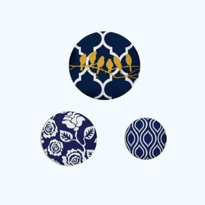 Hand-Painted Persian Pottery Decorative Display Plate Set, Birds and Flowers Design, 3 Pieces