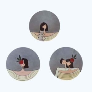 Set of 3 Hand-Painted Decorative Pottery Wall Plate Love’s Portrait