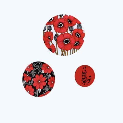 Hand-Painted Persian Pottery Decorative Display Plate Set, Persian Calligraphy and Floral Design, 3 Pieces