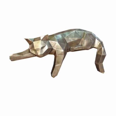 Geometric Silver Cat Cubism Figurine - Abstract Sculpture