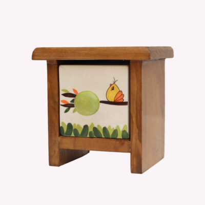 Handcrafted Wooden Single Drawer Chest with Ceramic Drawer – Bohemian Floral