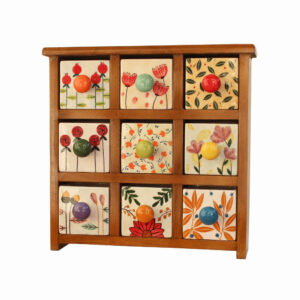 Handcrafted 9 Ceramic Drawers Chest with Wooden Box – Floral
