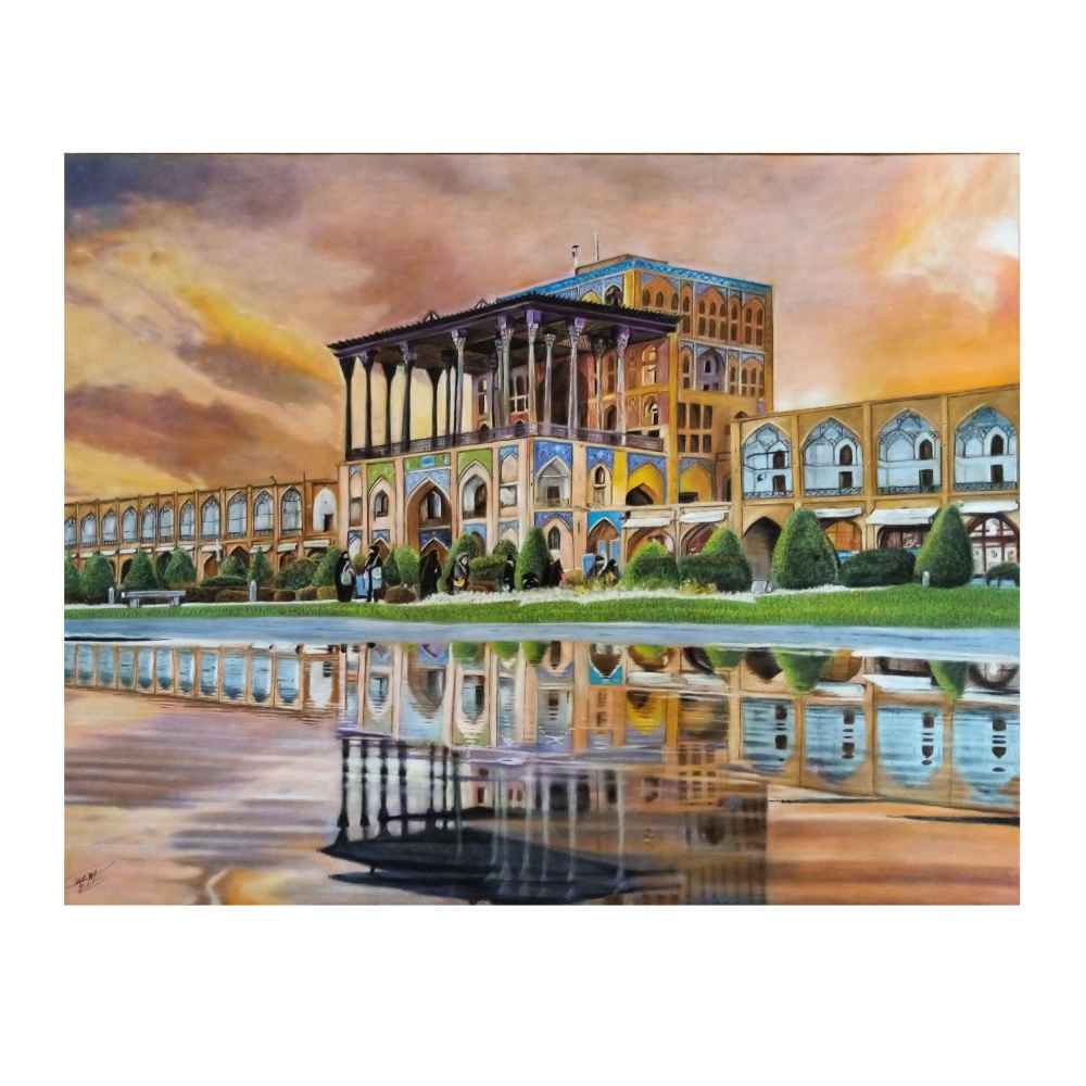 Original Realism Drawing – Pastel on Cardboard, Aali Qapu Palace