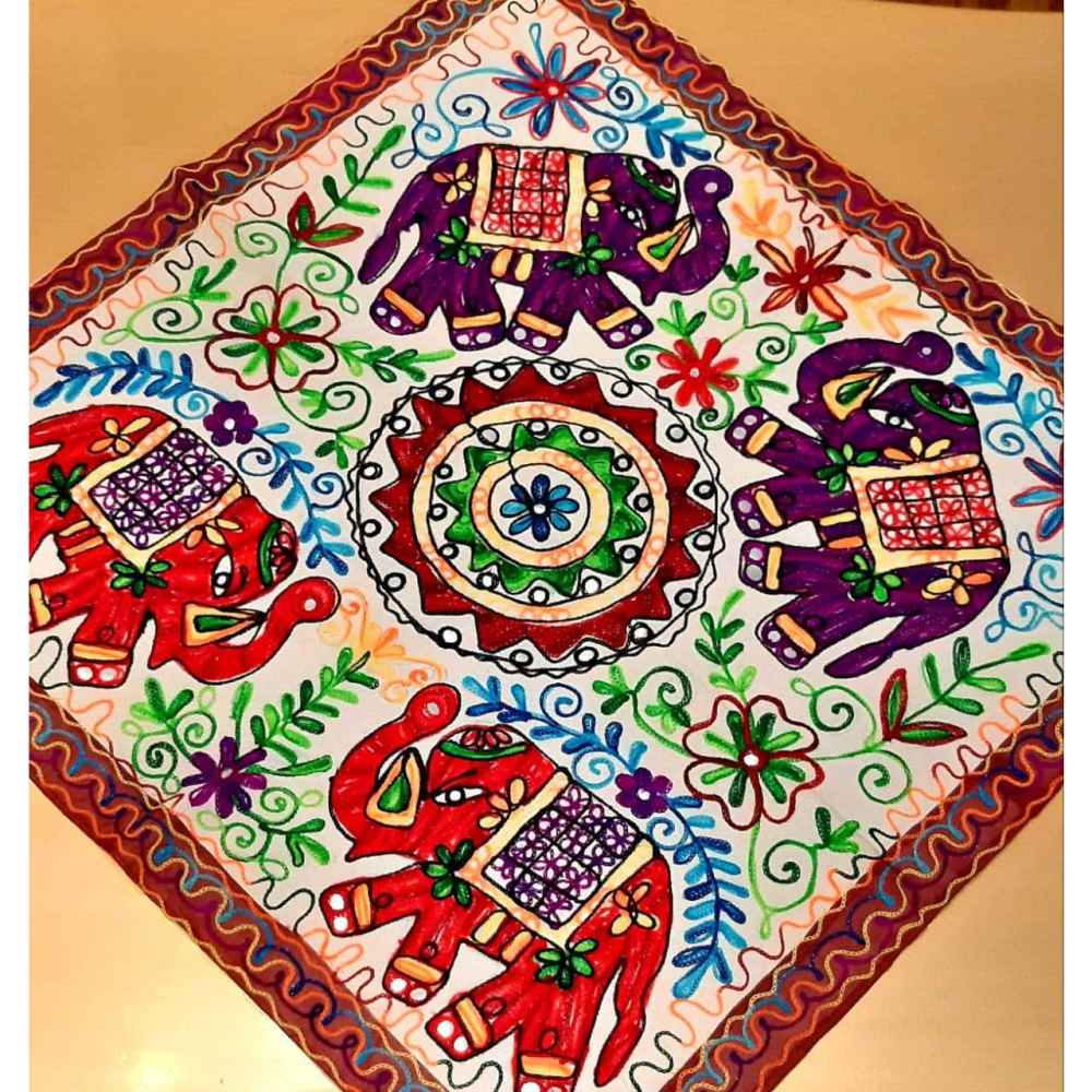 Embroidered Tapestry Wall Hanging – Balochi Heritage Elephant Textile Art