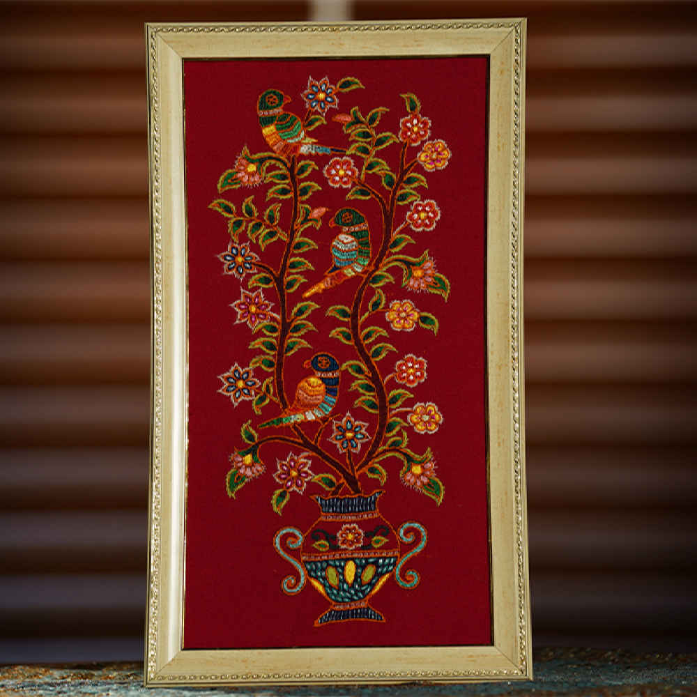 Persian Embroidered Tapestry Wall Hanging – Floral Pateh Textile Art