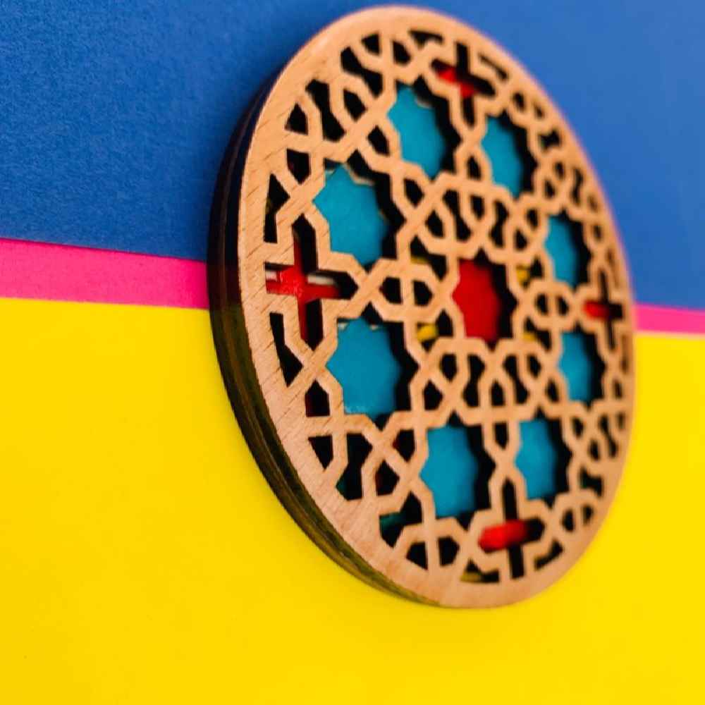 Wooden Geometric Coaster 2-Pack – Afra Design, Boho Style