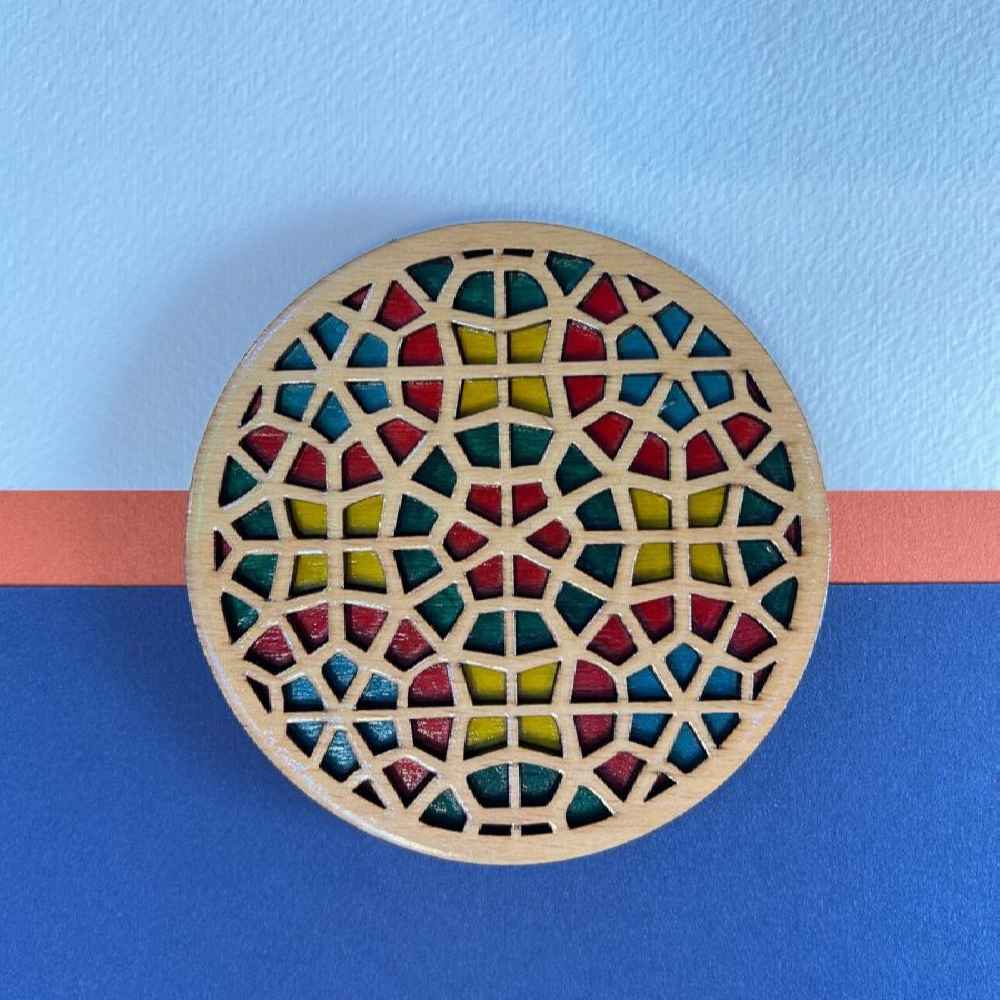 Wooden Geometric Coaster 2-Pack – Colorful Design, Boho Style