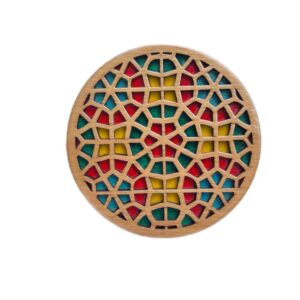 Wooden Geometric Coaster 2-Pack – Colorful Design, Boho Style