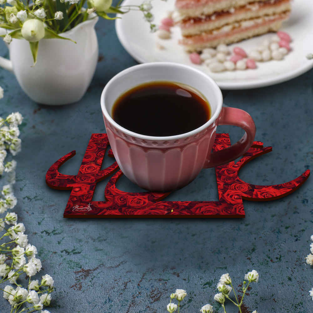 Persian Eshgh Calligraphy Coasters – Wooden Drink Protector Set