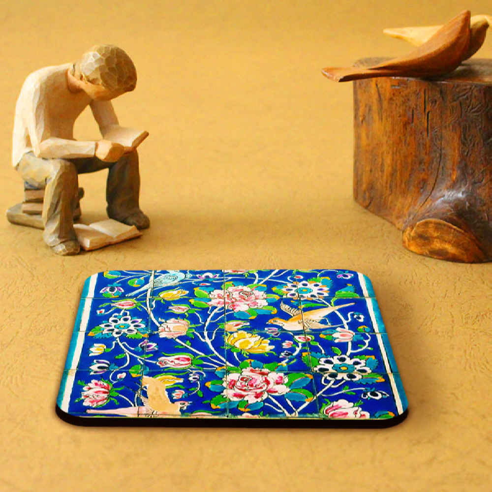 Persian Floral Coasters with Holder – Square Artistic Wooden Set