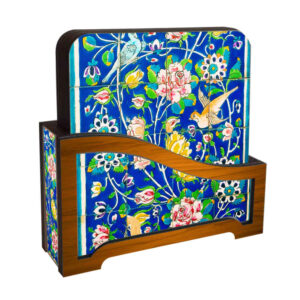 Persian Floral Coasters with Holder – Square Artistic Wooden Set