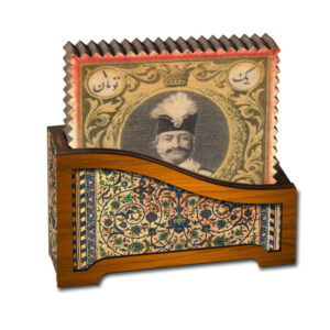 Naser al-Din Shah Coasters with Holder – Persian King Pattern Wooden Set