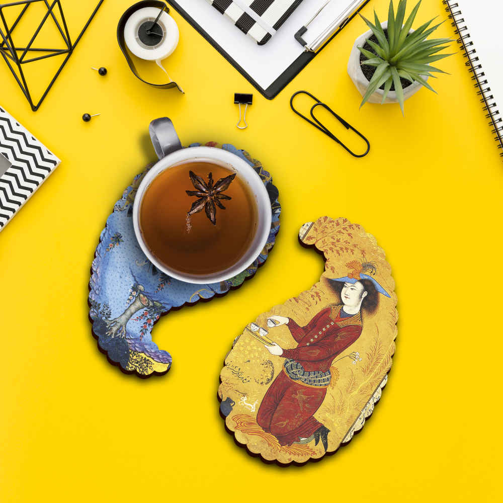 Ghajar Miniature Coasters – Persian Artistic Wooden Drink Protector Set