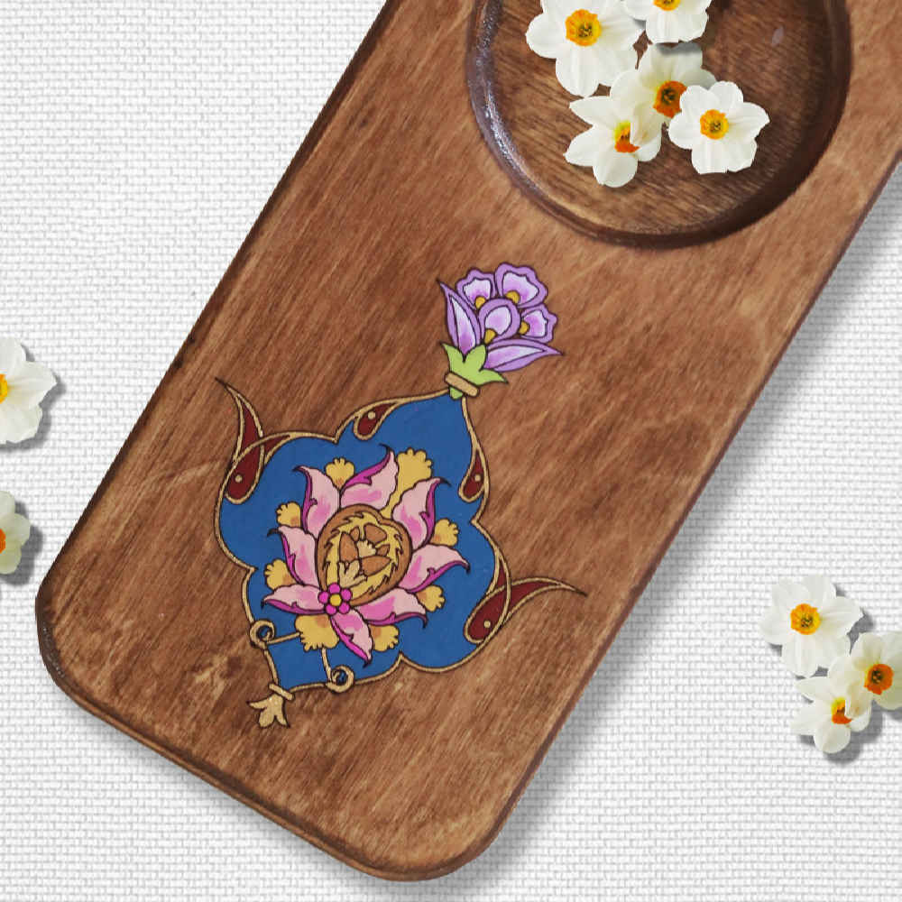 Golpar Persian Floral Coasters – Rectangular Wooden Artistic Drink Protector Set