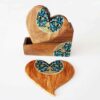 Heart-Shaped Persian Floral Coasters with Holder – Wooden Artistic Drink Protector Set