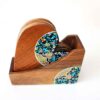 Heart-Shaped Persian Floral Coasters with Holder – Wooden Artistic Drink Protector Set