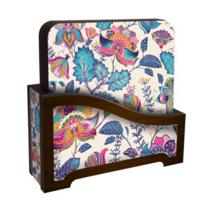Kiana Persian Floral Coasters with Holder – Square Artistic Wooden Set