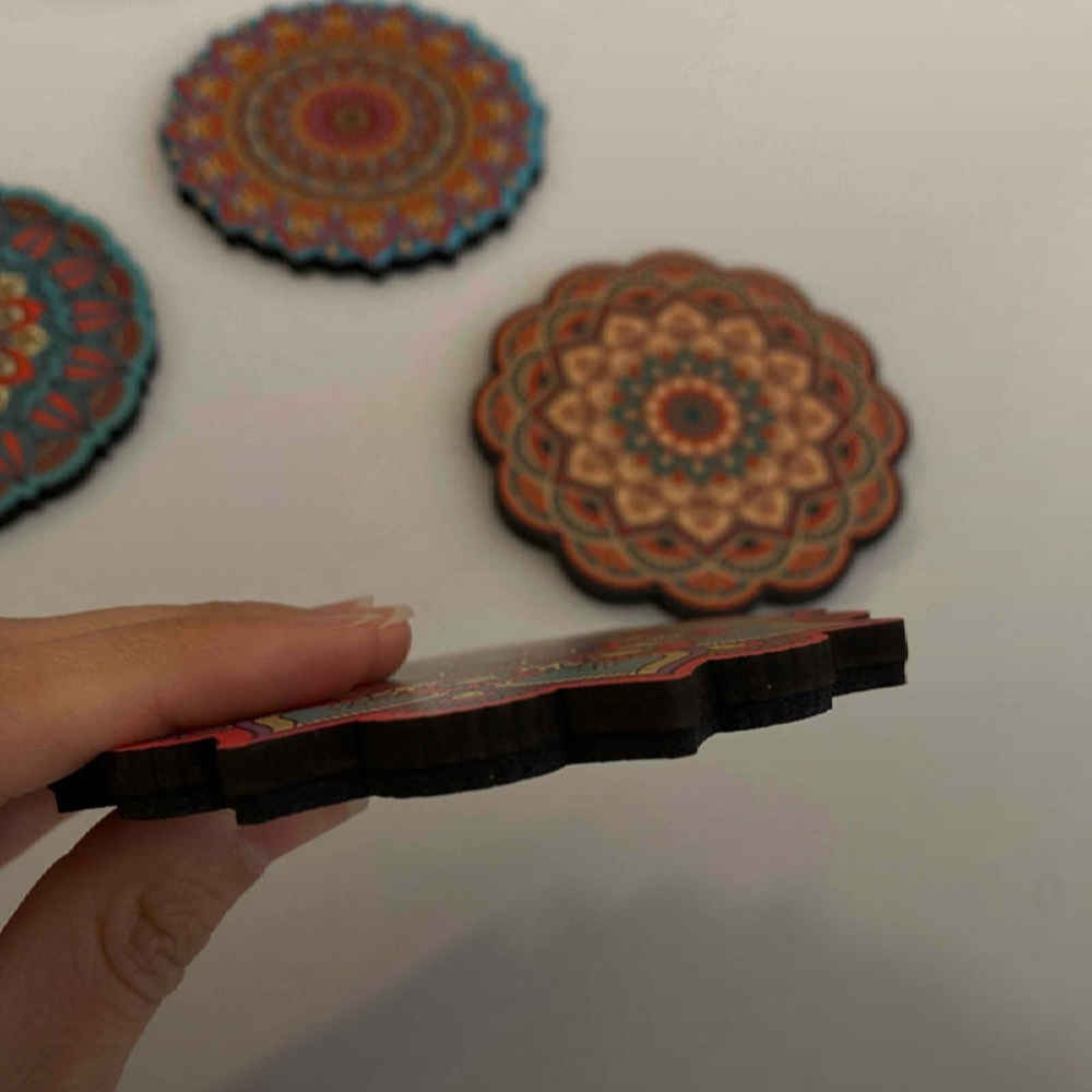 Laya Persian Mandala Coasters – Round Artistic Wooden Drink Protector Set