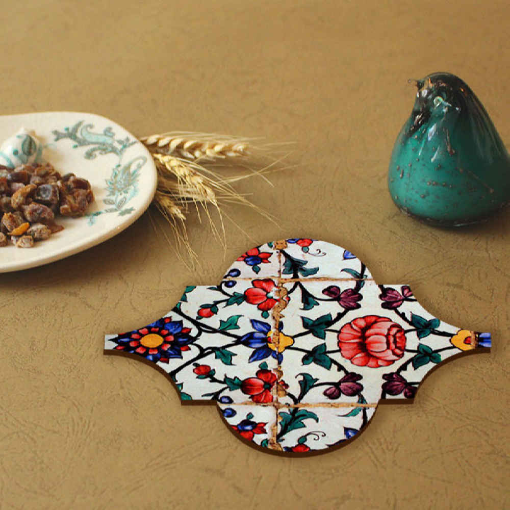 Negar Persian Floral Coasters with Holder – Artistic Wooden Set