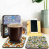 Rahil Persian Geometric Coasters with Holder – Square Artistic Wooden Set