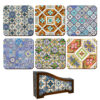 Rahil Persian Geometric Coasters with Holder – Square Artistic Wooden Set