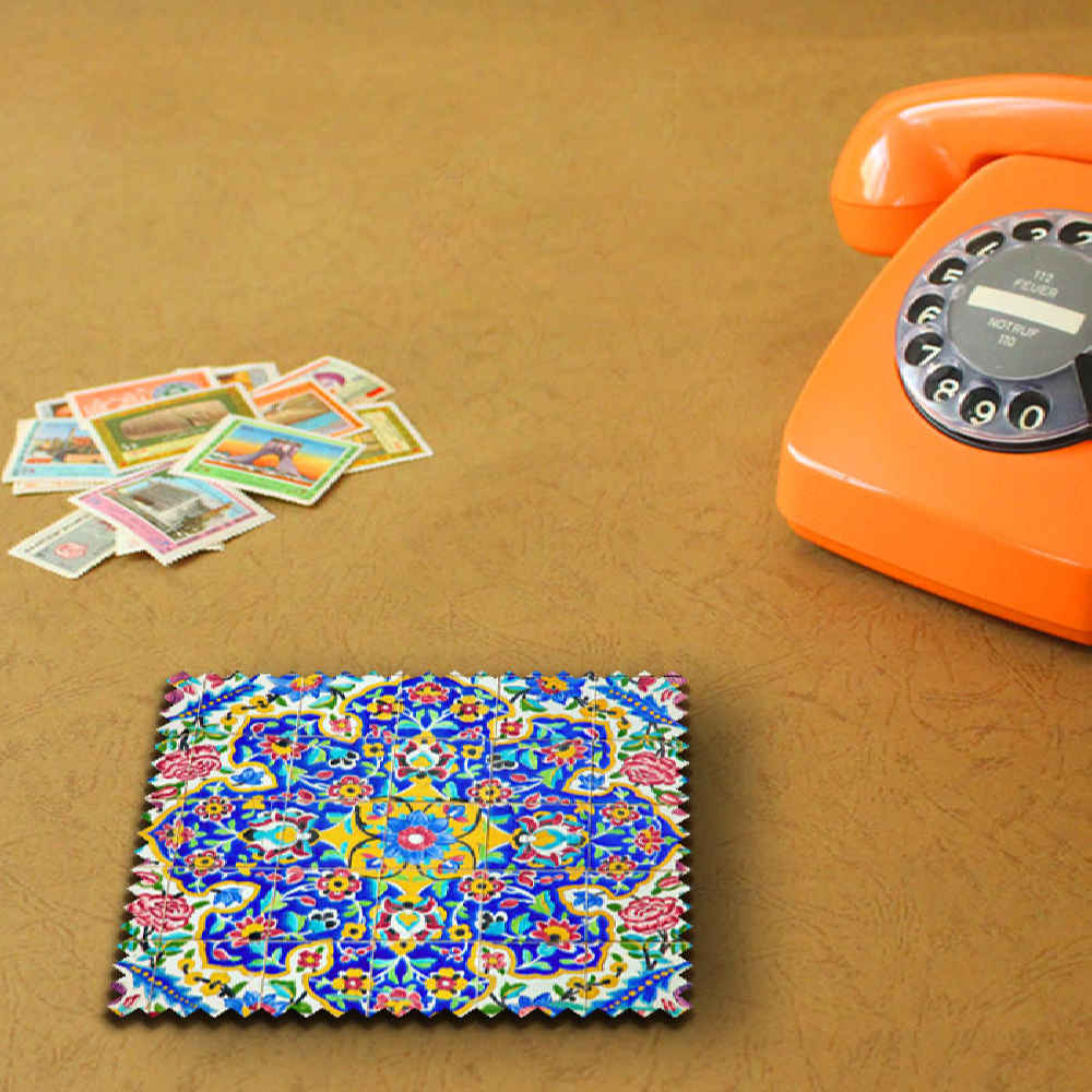 Saleh Persian Floral Coasters with Holder – Square Artistic Wooden Set