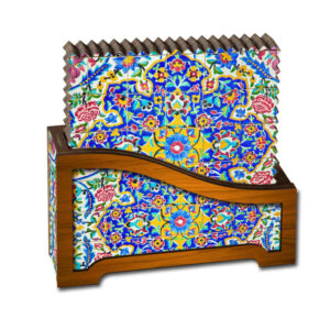 Saleh Persian Floral Coasters with Holder – Square Artistic Wooden Set