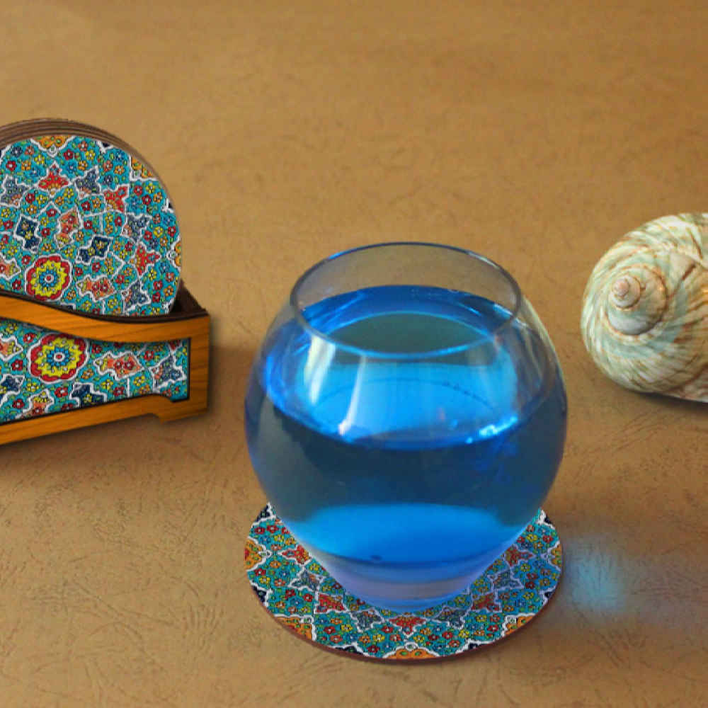 Sama Persian Mandala Coasters with Holder – Round Wooden Artistic Set