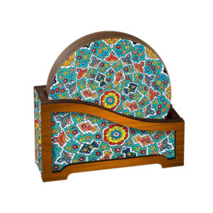 Sama Persian Mandala Coasters with Holder – Round Wooden Artistic Set
