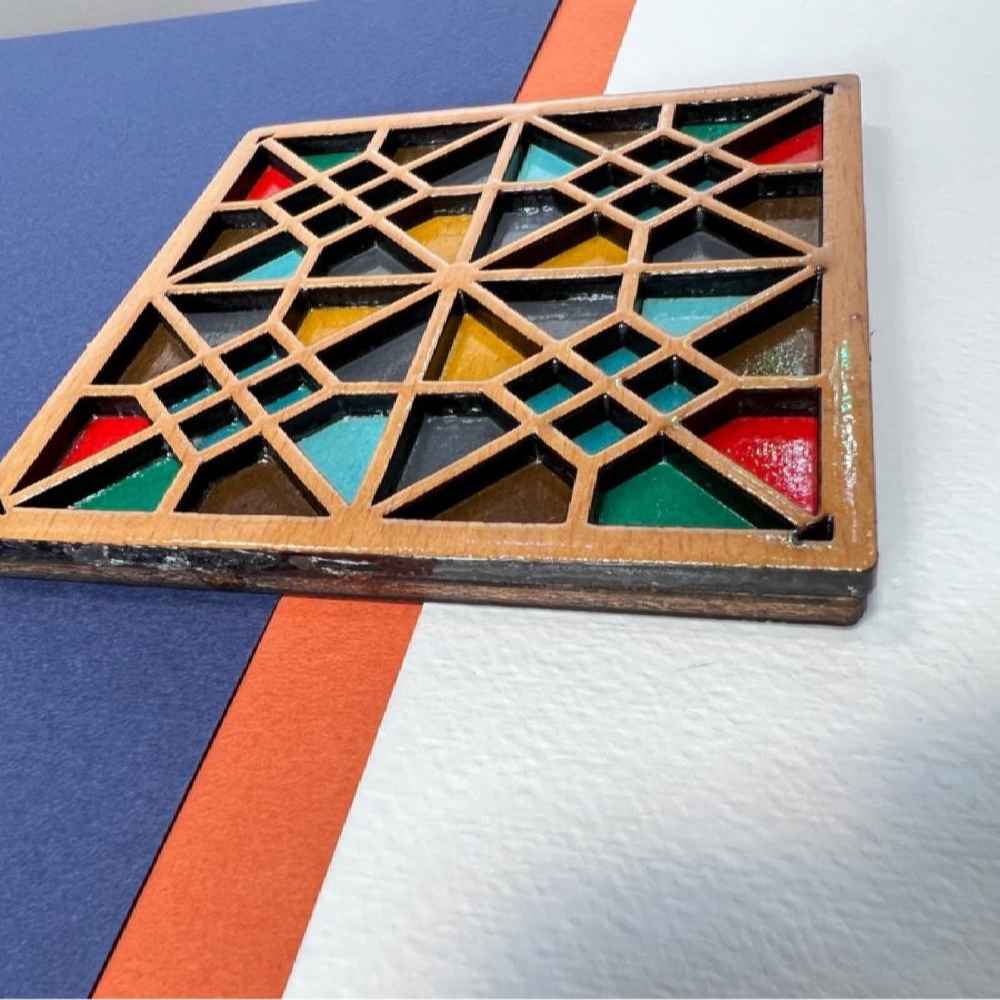 Wooden Geometric Coaster 2-Pack – Sarv Design, Boho Style