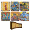 Shahnameh Miniature Coasters with Holder – Square Persian Artistic Wooden Set