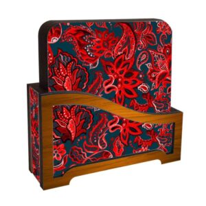 Sorkh Persian Floral Coasters with Holder – Square Artistic Wooden Set