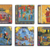 Stamp Miniature Coasters with Holder – Square Persian Artistic Wooden Set