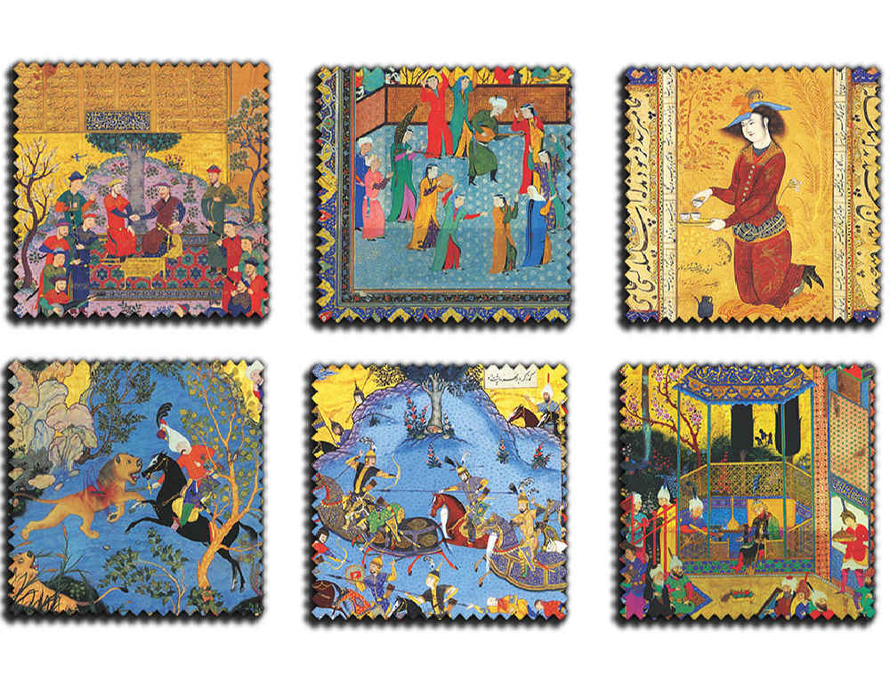 Stamp Miniature Coasters with Holder – Square Persian Artistic Wooden Set