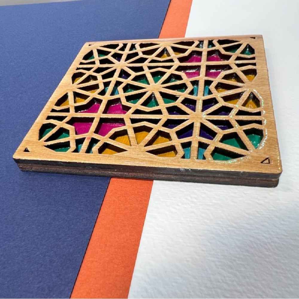 Wooden Geometric Coaster 2-Pack – Tara Design, Boho Style