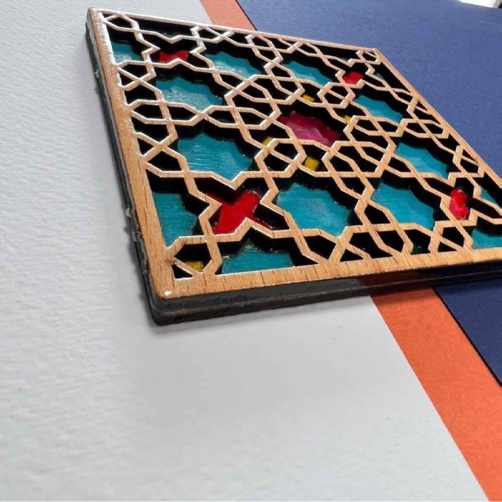 Wooden Geometric Coaster 2-Pack – Tina Design, Boho Style